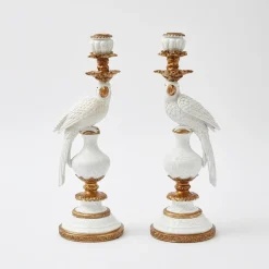 Mrs. Alice Candle Holders|White Parrot Candle Holder (Pair)
