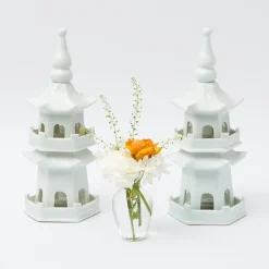 Mrs. Alice Pagodas & Lanterns|White Porcelain Pagodas (Pair)