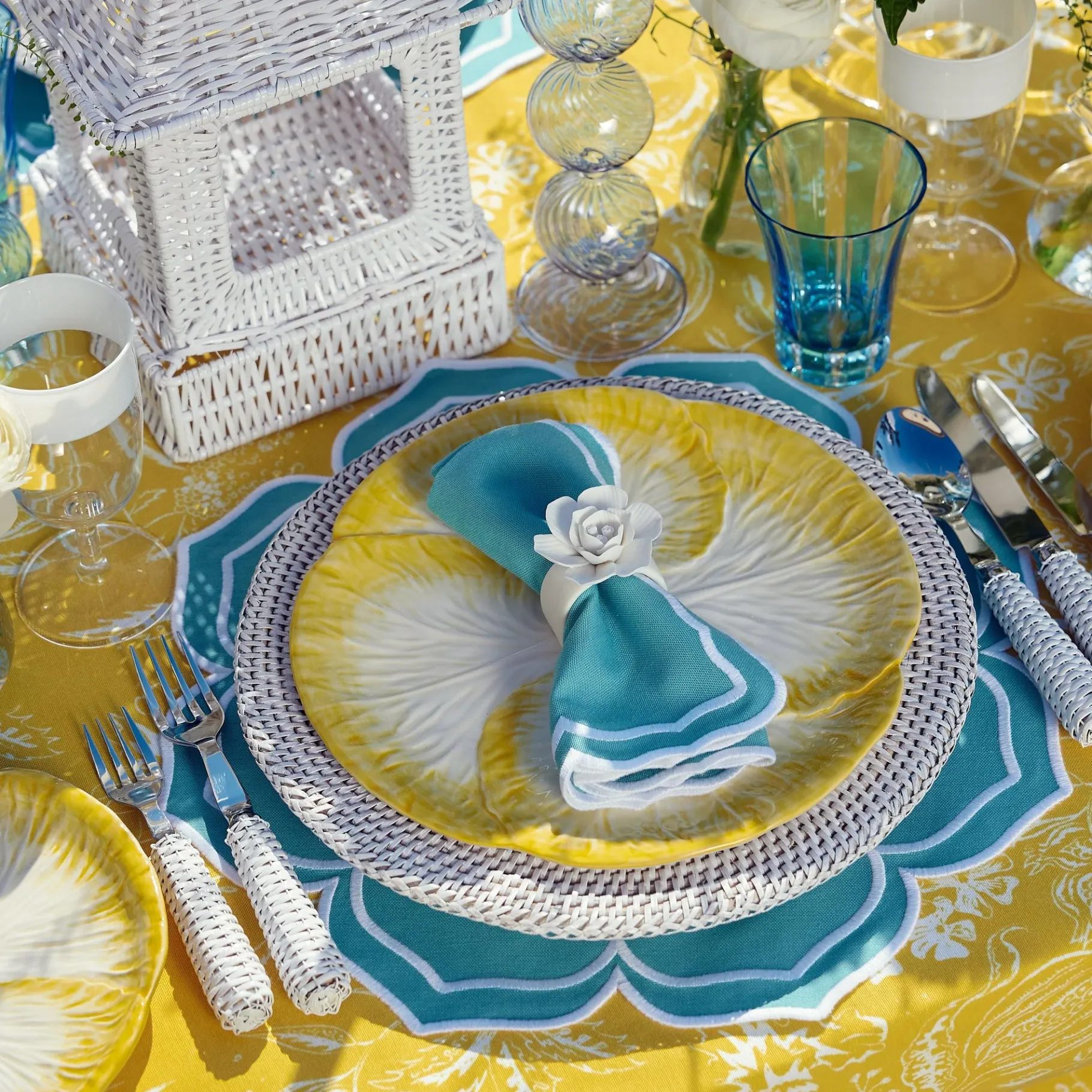 Mrs. Alice Rattan Tableware|White Rattan Charger Plates (Set Of 4)