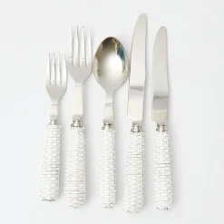 Mrs. Alice Rattan Tableware|White Rattan Cutlery (5 Piece)