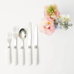 Mrs. Alice Rattan Tableware|White Rattan Cutlery (5 Piece)