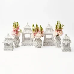 Mrs. Alice Vases|White Rattan Decoration Set
