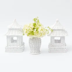 Mrs. Alice Vases|White Rattan Decoration Set