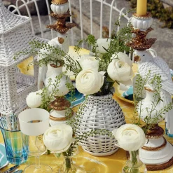 Mrs. Alice Candle Holders|White Rattan Decoration Set