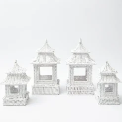 Mrs. Alice Candle Holders|White Rattan Decoration Set