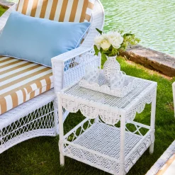 Mrs. Alice Tables|White Rattan Outdoor Side Table