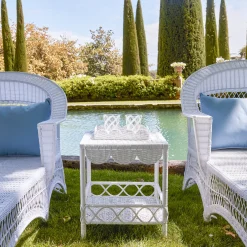 Mrs. Alice Tables|White Rattan Outdoor Side Table