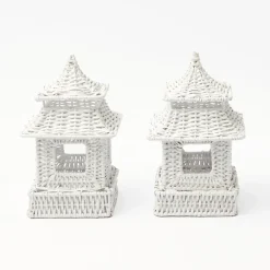Mrs. Alice Vases|White Rattan Pagoda & Urn Vase Set