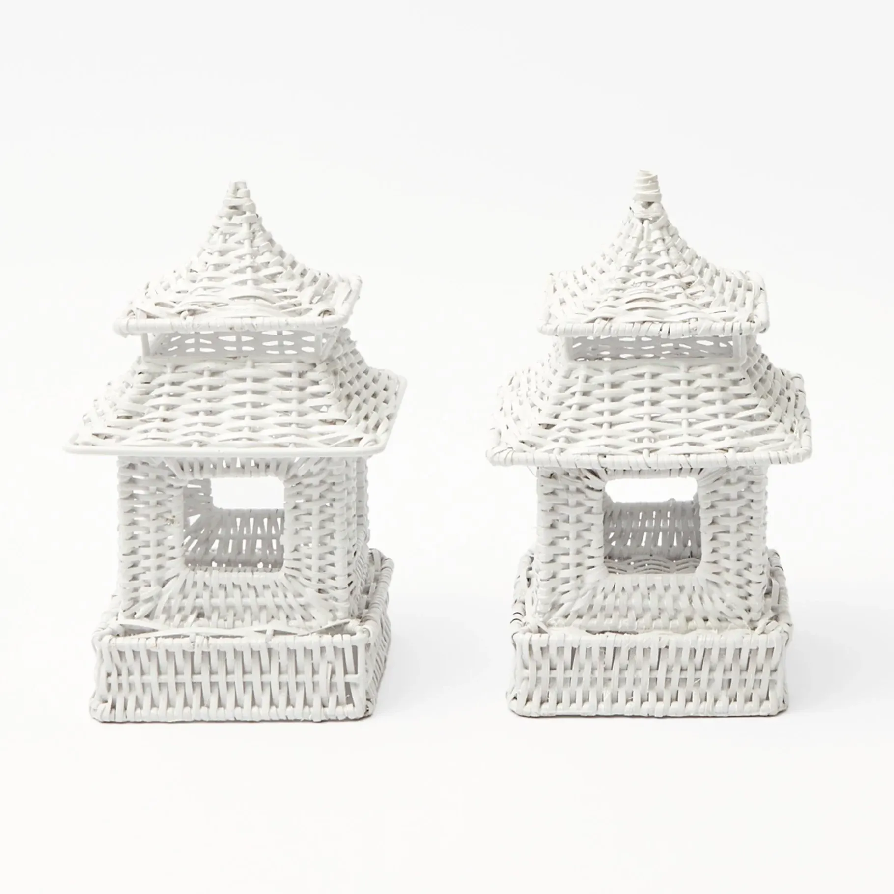 Mrs. Alice Urns & Pedestals|White Rattan Pagoda & Urn Vase Set