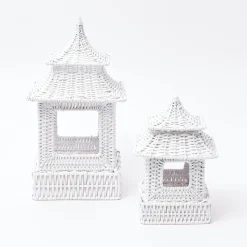 Mrs. Alice Candle Holders|White Rattan Pagoda Lantern
