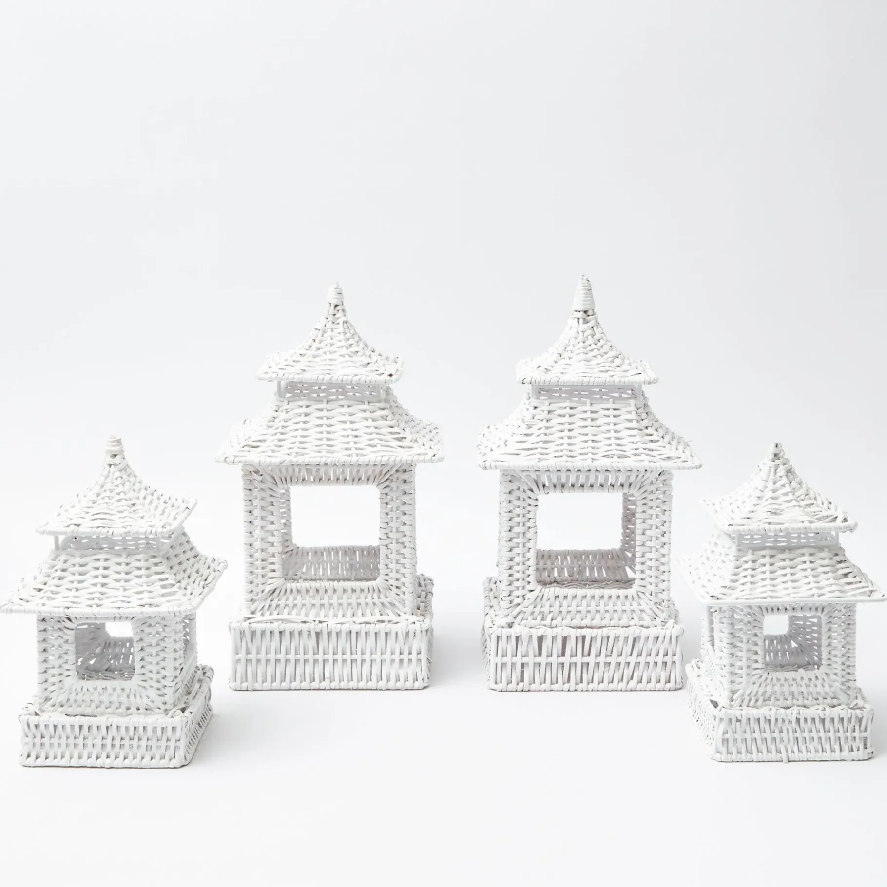 Mrs. Alice Rattan Tableware|White Rattan Pagoda Lantern Set