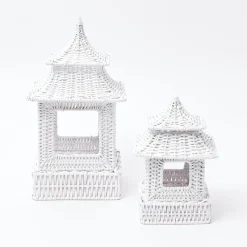 Mrs. Alice Rattan Tableware|White Rattan Pagoda Lantern Set