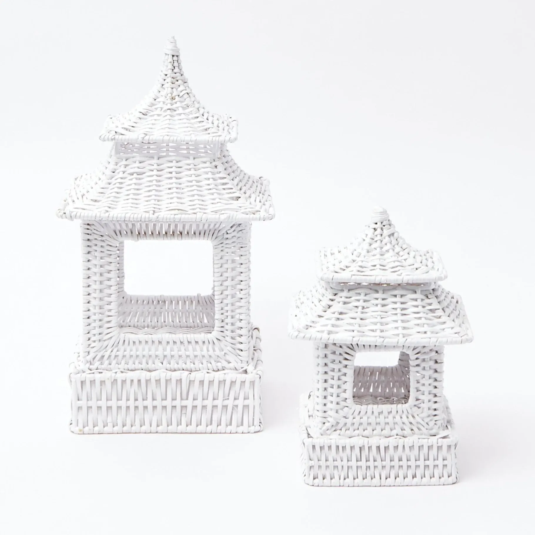 Mrs. Alice Rattan Tableware|White Rattan Pagoda Lantern Set