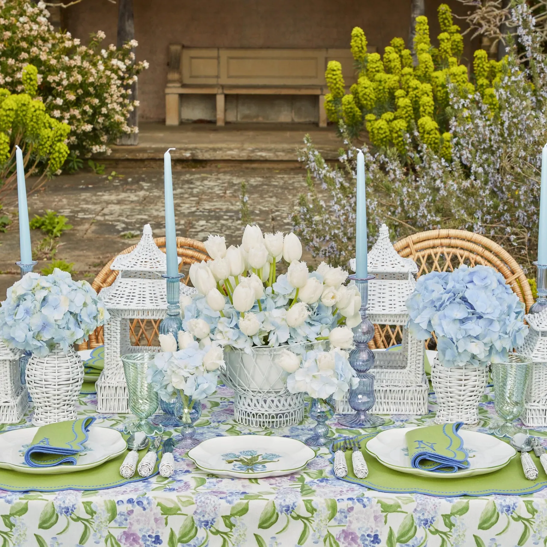 Mrs. Alice Rattan Tableware|White Rattan Pagoda Lantern Set