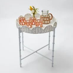 Mrs. Alice Trays & Liners|White Rattan Round Scalloped Tray With Stand