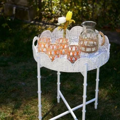 Mrs. Alice Rattan Furniture|White Rattan Round Scalloped Tray With Stand