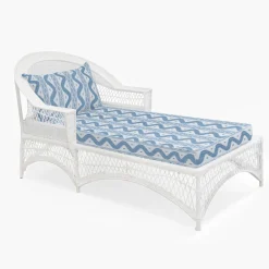 Mrs. Alice Rattan Furniture|White Rattan Sun Lounger With Blue Ikat Cushion