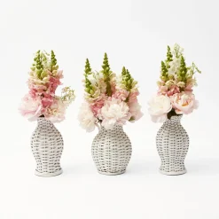 Mrs. Alice Vases|White Rattan Vase (Set Of 3)