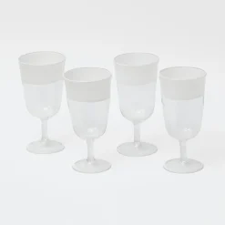 Mrs. Alice Glasses|White Ribbon Wine Glasses (Set Of 4)