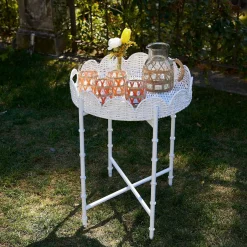 Mrs. Alice Rattan Tableware|White Round Scalloped Rattan Tray