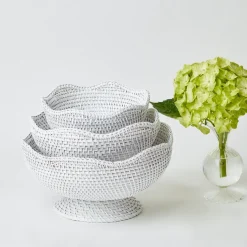 Mrs. Alice Rattan Tableware|White Scalloped Rattan Bowl (Medium)