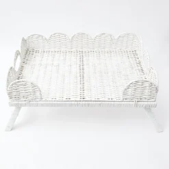 Mrs. Alice Trays & Liners|White Scalloped Rattan Breakfast Tray