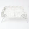 Mrs. Alice Rattan Tableware|White Scalloped Rattan Breakfast Tray