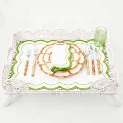 Mrs. Alice Rattan Tableware|White Scalloped Rattan Breakfast Tray