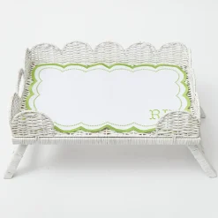 Mrs. Alice Rattan Tableware|White Scalloped Rattan Breakfast Tray
