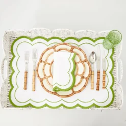 Mrs. Alice Rattan Tableware|White Scalloped Rattan Breakfast Tray