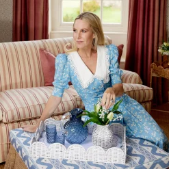 Mrs. Alice Rattan Tableware|White Scalloped Rattan Breakfast Tray