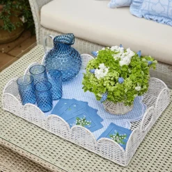 Mrs. Alice Rattan Tableware|White Scalloped Rattan Tray