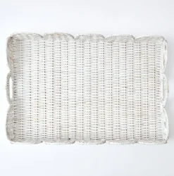 Mrs. Alice Rattan Tableware|White Scalloped Rattan Tray