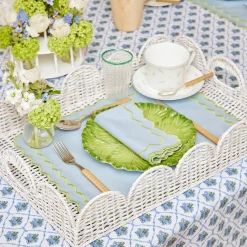 Mrs. Alice Rattan Tableware|White Scalloped Rattan Tray