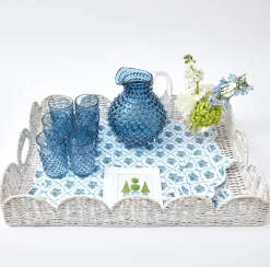Mrs. Alice Rattan Tableware|White Scalloped Rattan Tray