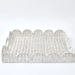Mrs. Alice Trays & Liners|White Scalloped Rattan Tray