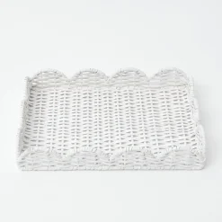 Mrs. Alice Rattan Tableware|White Small Scalloped Rattan Tray