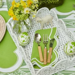 Mrs. Alice Rattan Tableware|White Small Scalloped Rattan Tray