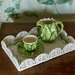 Mrs. Alice Rattan Tableware|White Small Scalloped Rattan Tray