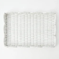 Mrs. Alice Rattan Tableware|White Small Scalloped Rattan Tray