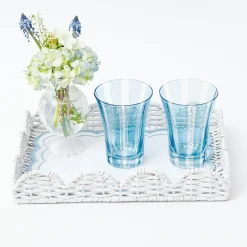 Mrs. Alice Rattan Tableware|White Small Scalloped Rattan Tray