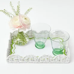 Mrs. Alice Rattan Tableware|White Small Scalloped Rattan Tray