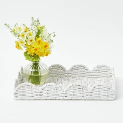 Mrs. Alice Trays & Liners|White Small Scalloped Rattan Tray