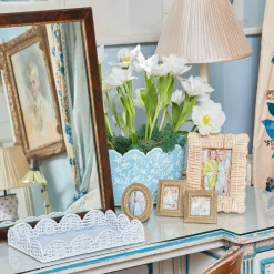 Mrs. Alice Trays & Liners|White Small Scalloped Rattan Tray