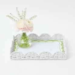 Mrs. Alice Trays & Liners|White Small Scalloped Rattan Tray