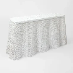Mrs. Alice Rattan Furniture|White Vivienne Rattan Scalloped Console Table