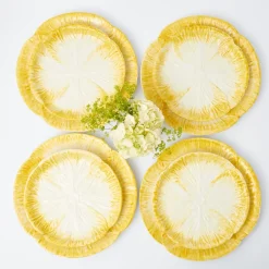 Mrs. Alice Dinner Plates|Yellow Capri Lettuce Dinner & Starter Plates (Set Of 8)