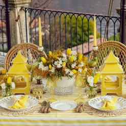 Mrs. Alice Candle Holders|Yellow Glass Lantern Tea Light Holder (Pair) - 18Cm