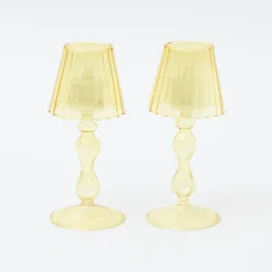 Mrs. Alice Pagodas & Lanterns|Yellow Glass Lantern Tea Light Holder (Pair) - 18Cm