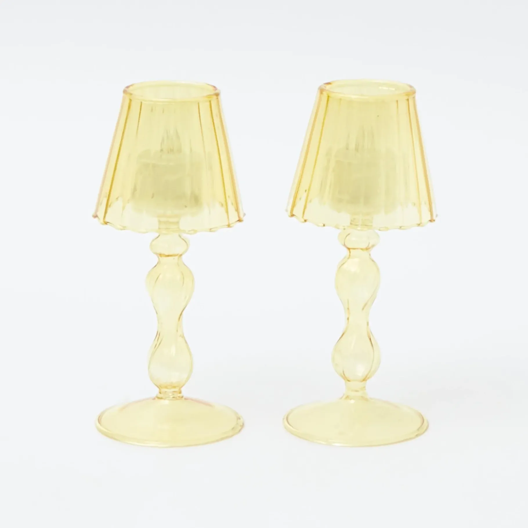Mrs. Alice Pagodas & Lanterns|Yellow Glass Lantern Tea Light Holder (Pair) - 18Cm